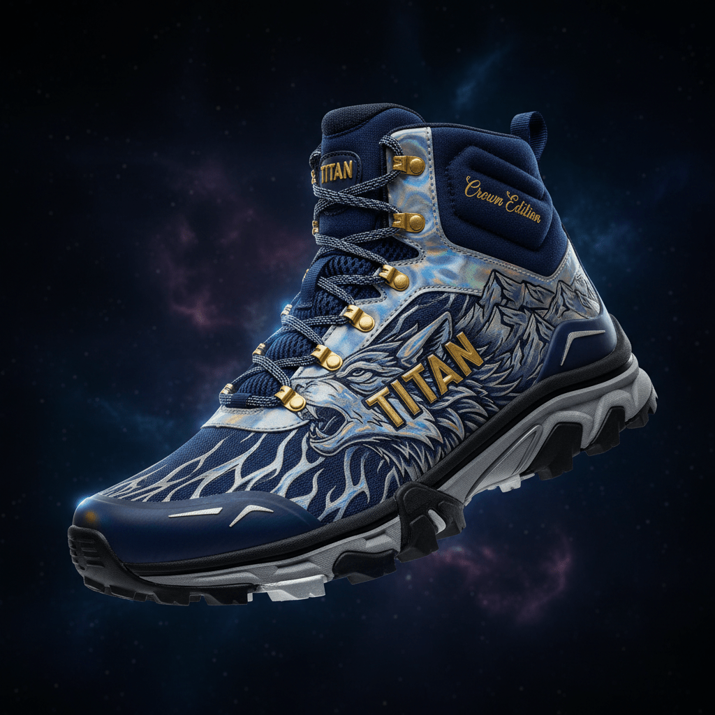TITAN Crown Edition Wild Wolf Queen Trail Runner midnight blue silver holographic wolf mountain design
