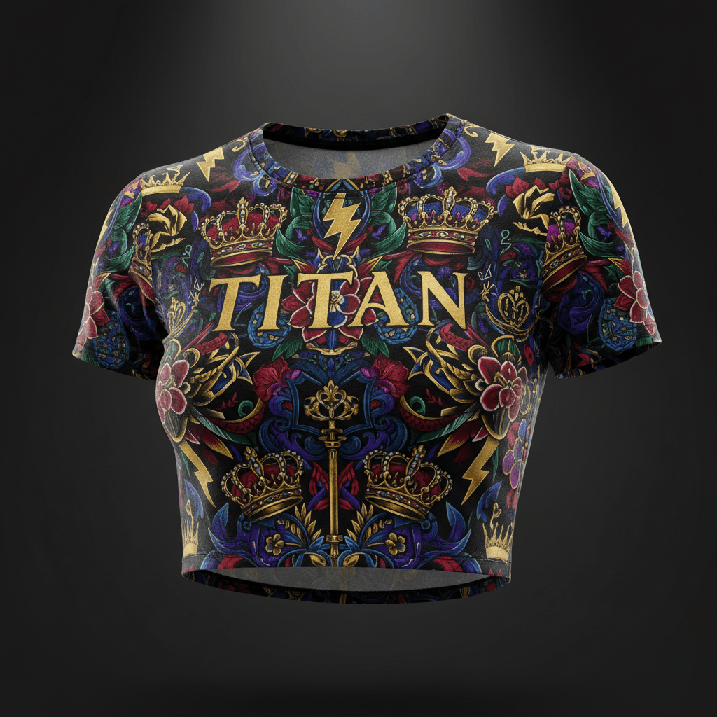 TITAN Women's Fitted Crop Tee — Crown Edition bold tattoo-style artwork