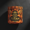 TITAN Pre-Workout Energy Formula Tiger Flame Crown Edition tub flat lay