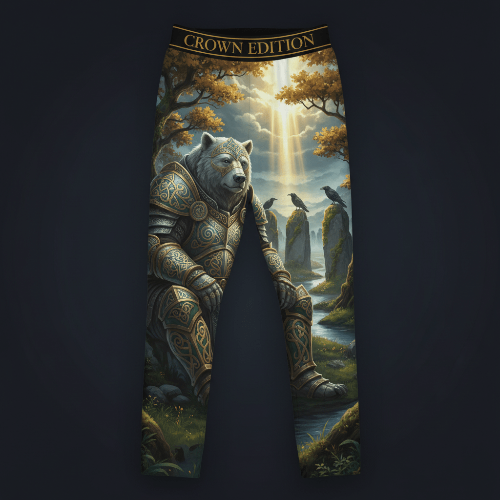 TITAN Celtic Bear Warrior Men's Lounge Pants Crown Edition — bear in Celtic armor anime art on matte black