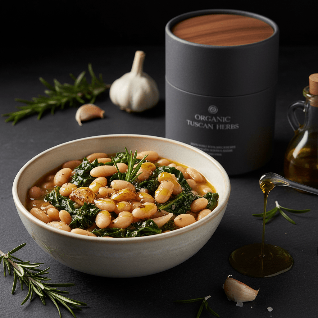 TITAN Organic High-Protein White Bean Stew — Tuscan Herb, premium product photography