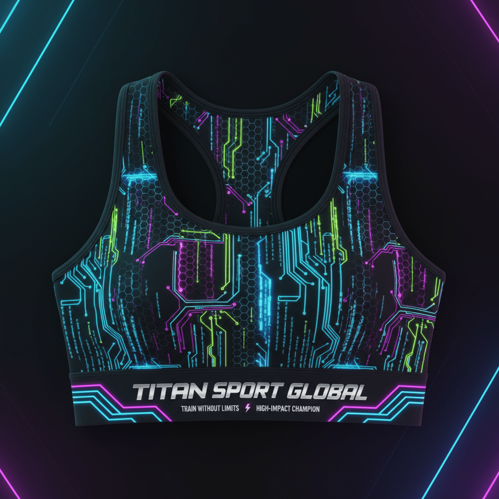 TITAN Women's High-Support Sports Bra — Neon Circuit Tech Design