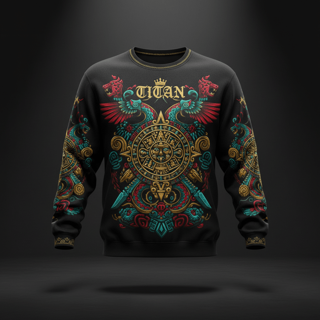 TITAN Plus Men's Aztec Sun Warrior Crewneck — Spiritual Crown Edition sizes 1X–5X