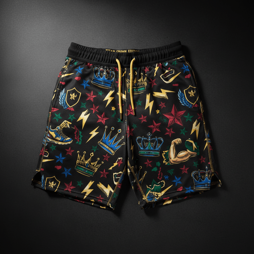 TITAN Kids Athletic Shorts - Crown Edition tattoo-style artwork