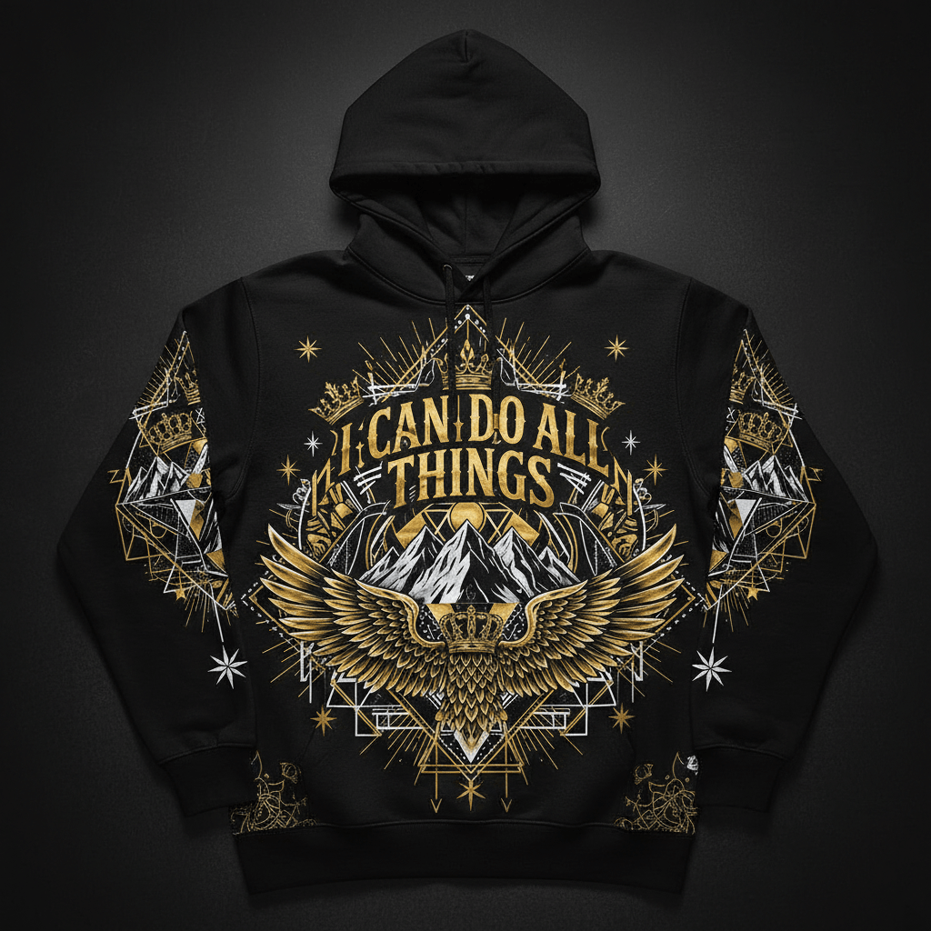 TITAN Men's Hoodie I Can Do All Things Crown Edition flat lay