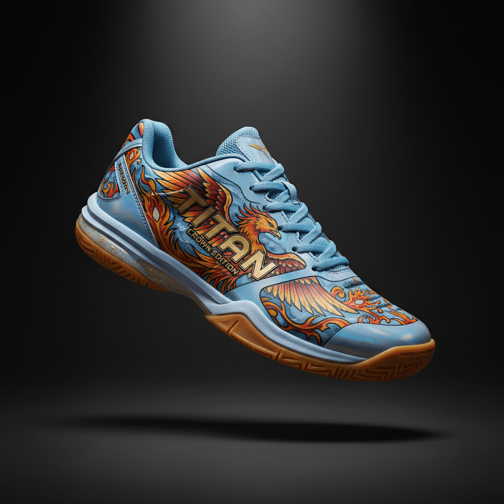 TITAN Crown Edition Phoenix Sky Queen Women's Volleyball Shoe sky blue gold holographic phoenix rising design