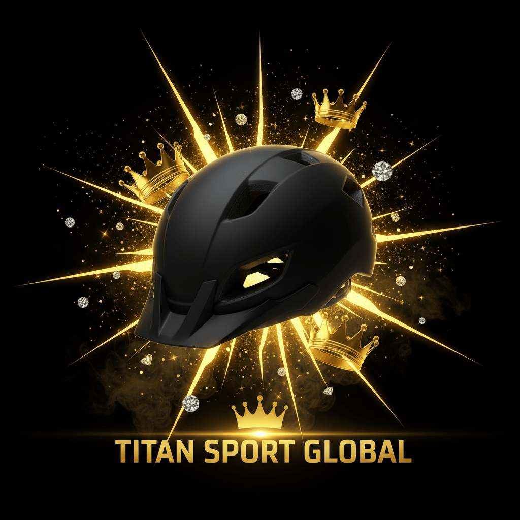 TITAN SPORT GLOBAL cycling helmet with gold crown branding on dark background