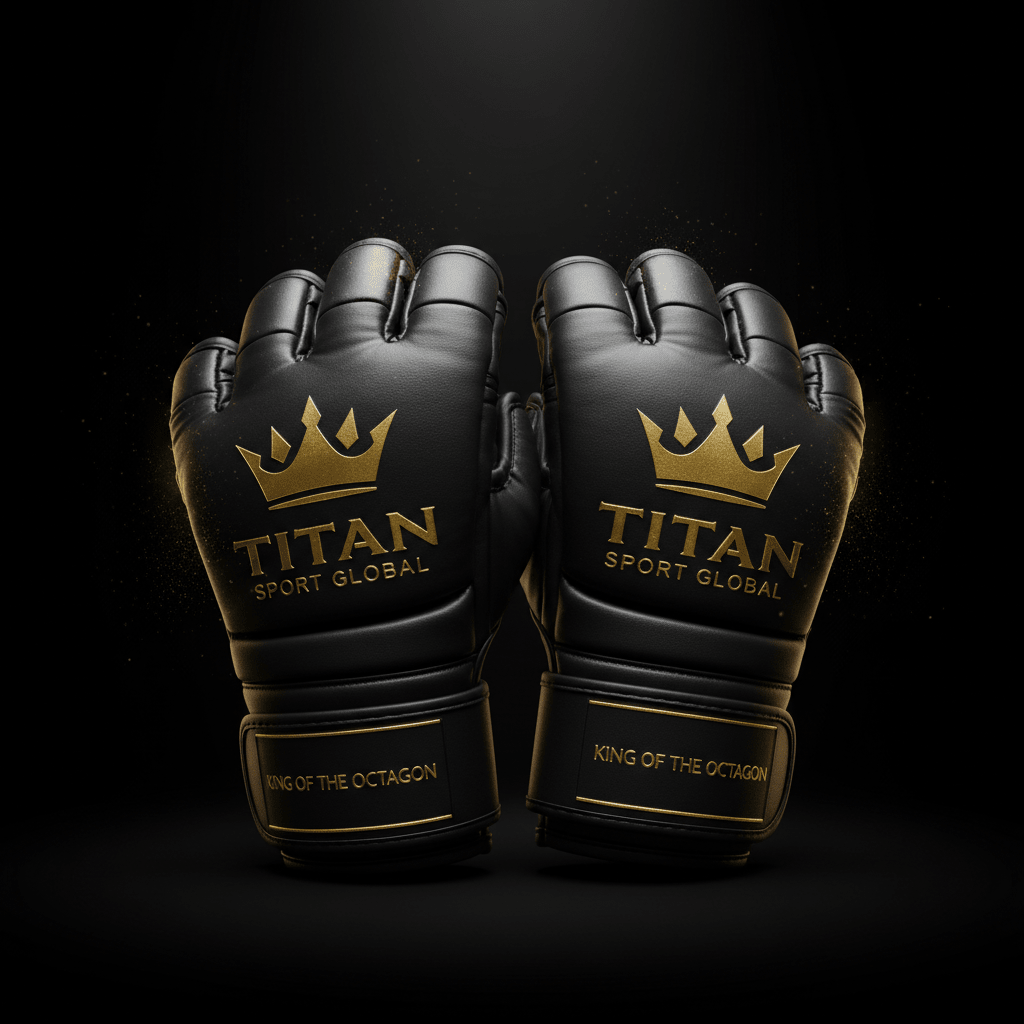 TITAN MMA Gloves Blackout Series — matte black with gold crown logo