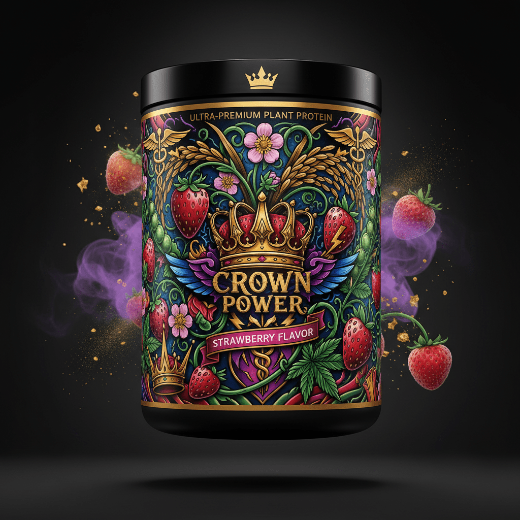 TITAN Plant Protein Powder Strawberry — Crown Edition bold tattoo-style artwork