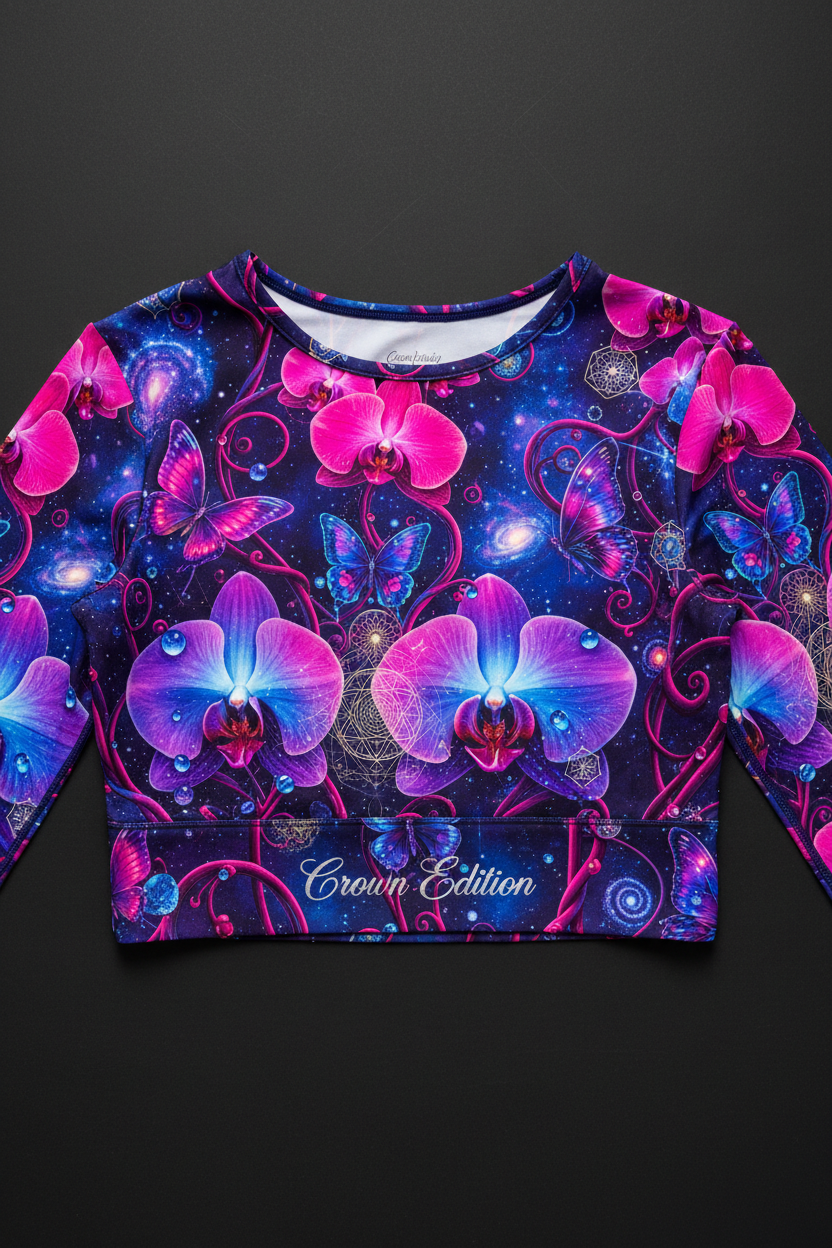 TITAN Women's Alien Orchid Panther Long Sleeve Crop — Void Bloom Edition