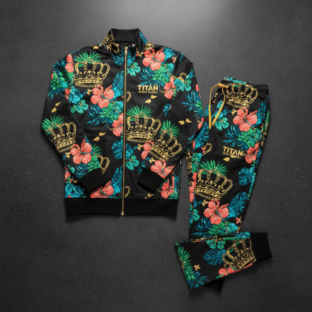 TITAN Men's Tropical Crown Tracksuit matching set flat lay
