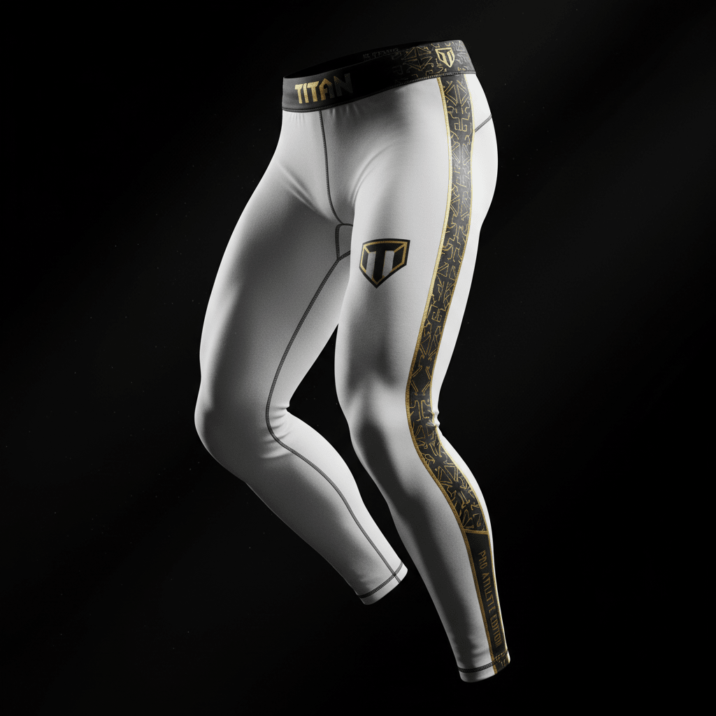 TITAN compression leggings in white with black and gold trim - pro athlete edition