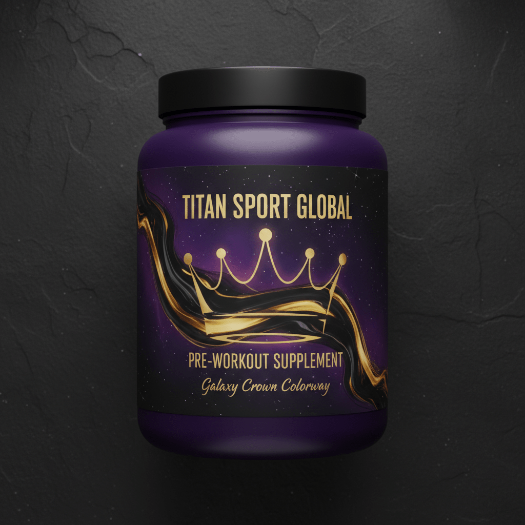 TITAN Pre-Workout Energy Formula Galaxy Crown Edition tub flat lay