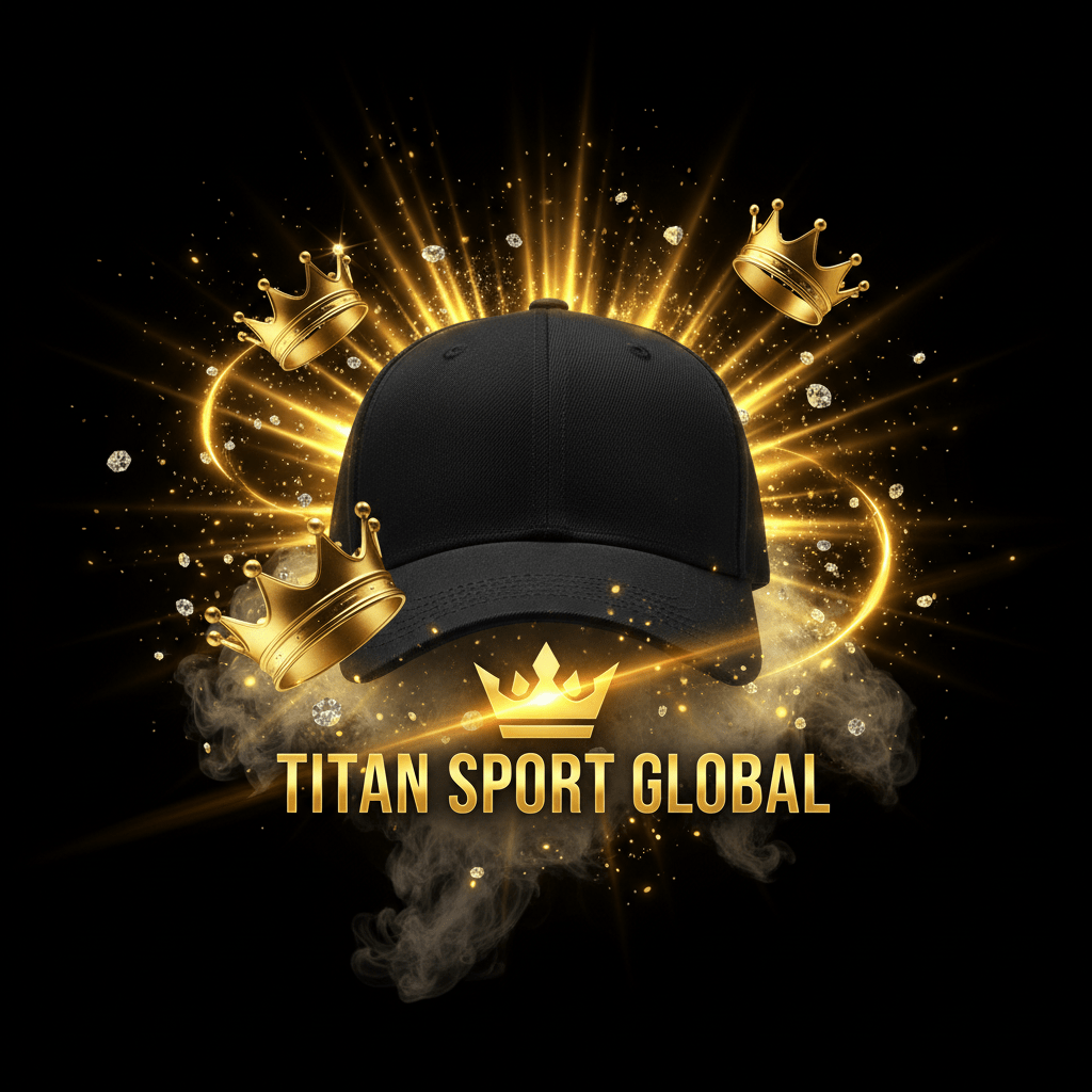 TITAN SPORT GLOBAL baseball cap with gold crown branding on dark background