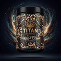 TITAN Pea Protein Powder — Cookies & Cream, Crown Edition tattoo-style artwork