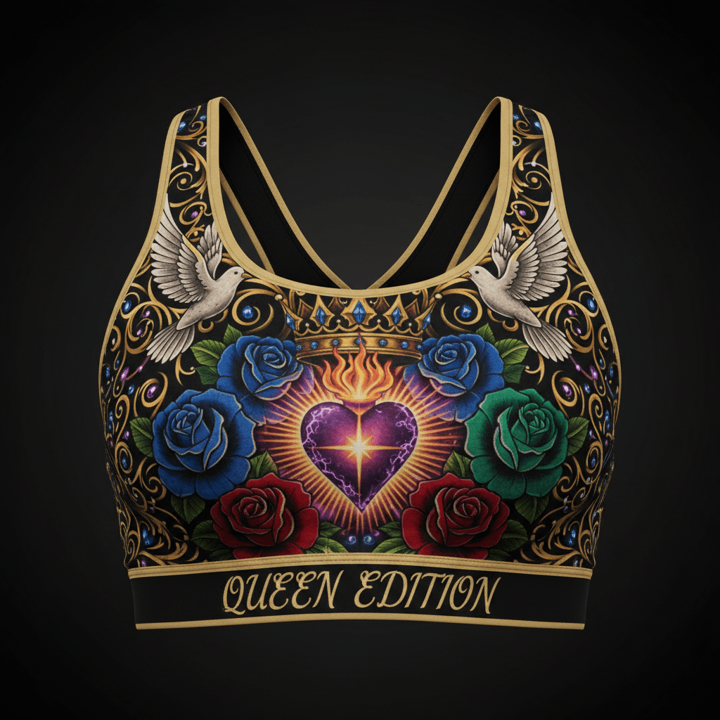 Chosen & Cherished Women's Sports Bra — TITAN Crown Edition tattoo artwork
