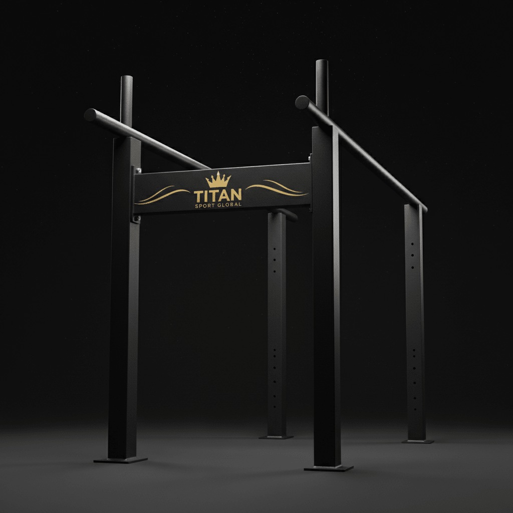 TITAN Parallel Dip Bar Blackout Crown — matte black with gold crown logo