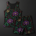 TITAN Crown Edition Tattoo Art Women's Lounge Ribbed Set - bold colorful tattoo artwork on matte black ribbed fabric