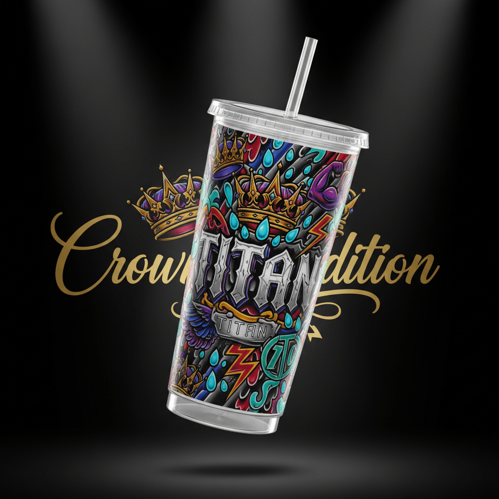 TITAN Acrylic Tumbler 24oz — Crown Edition bold tattoo-style full-wrap graphic