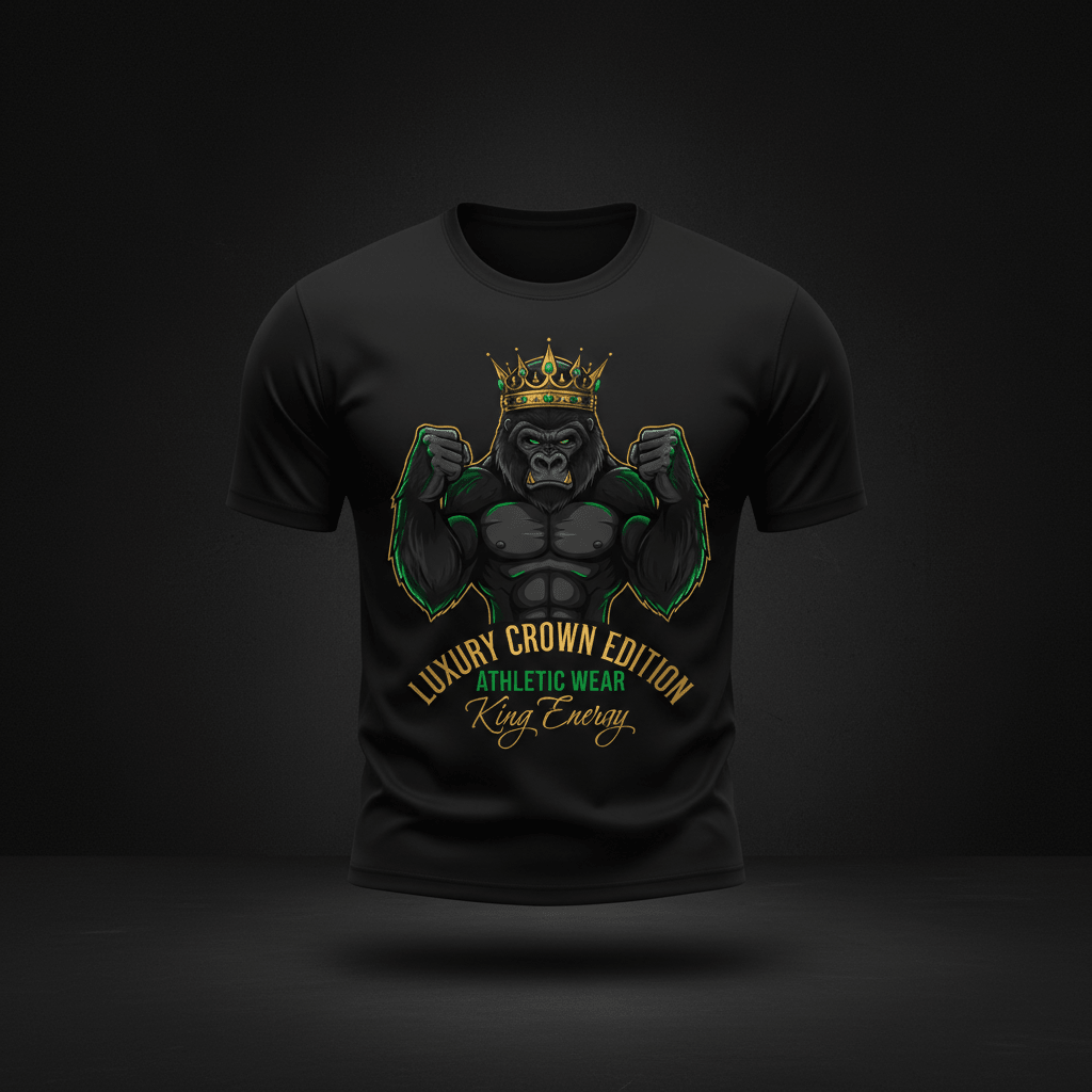 TITAN Men's Gorilla King Muscle Tee Crown Edition — bold tattoo-style gorilla king artwork