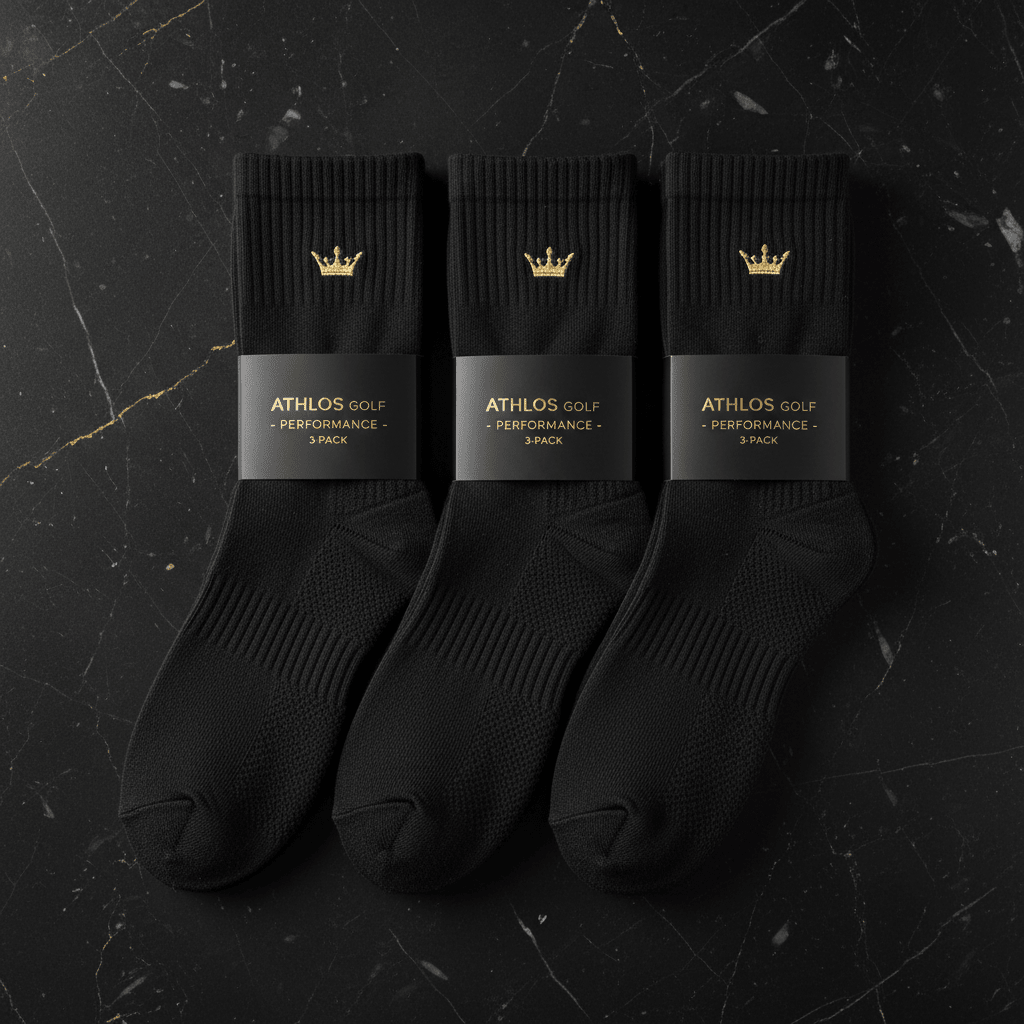 TITAN Golf Socks Set Crown Edition 3-pack matte black gold crown logo ankle cushioned performance fabric