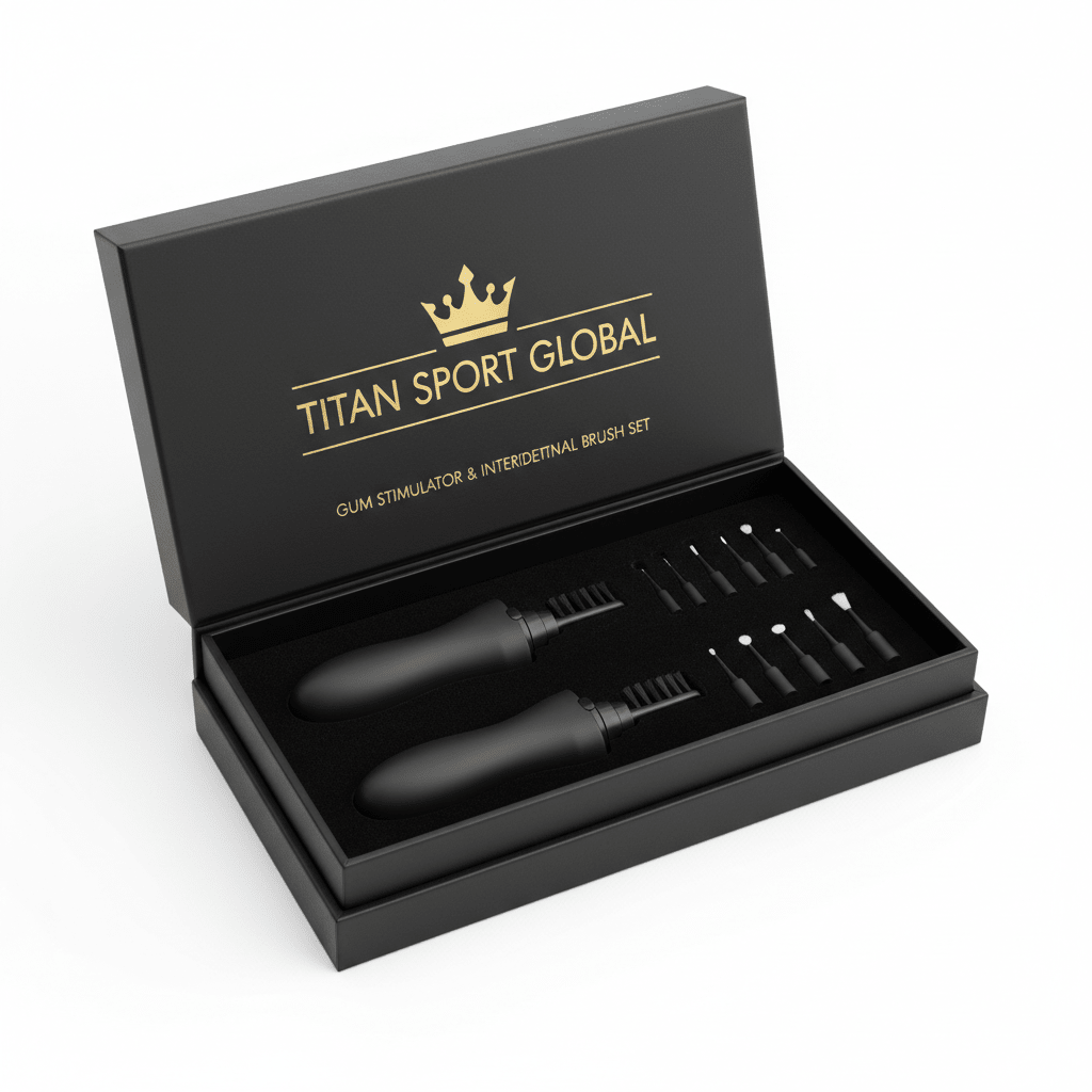 TITAN Crown Edition Gum Stimulator & Interdental Brush Set — matte black travel case