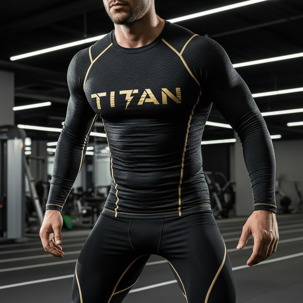 TITAN Compression Shirt - Black & Gold Long Sleeve Performance Base Layer