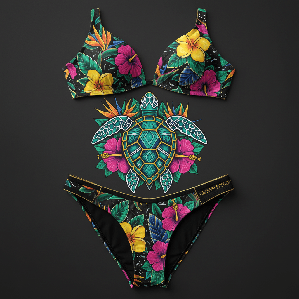 TITAN Women's Bikini Set Sea Turtle Queen Crown Edition