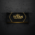 TITAN Crown Edition Performance Headband in matte black with gold TITAN logo, flat lay on dark studio background