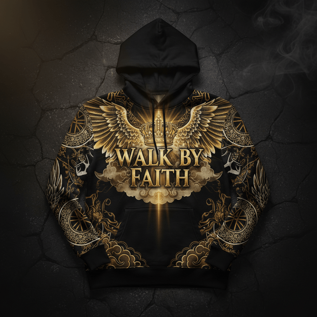 TITAN Men's Hoodie Walk By Faith Crown Edition flat lay