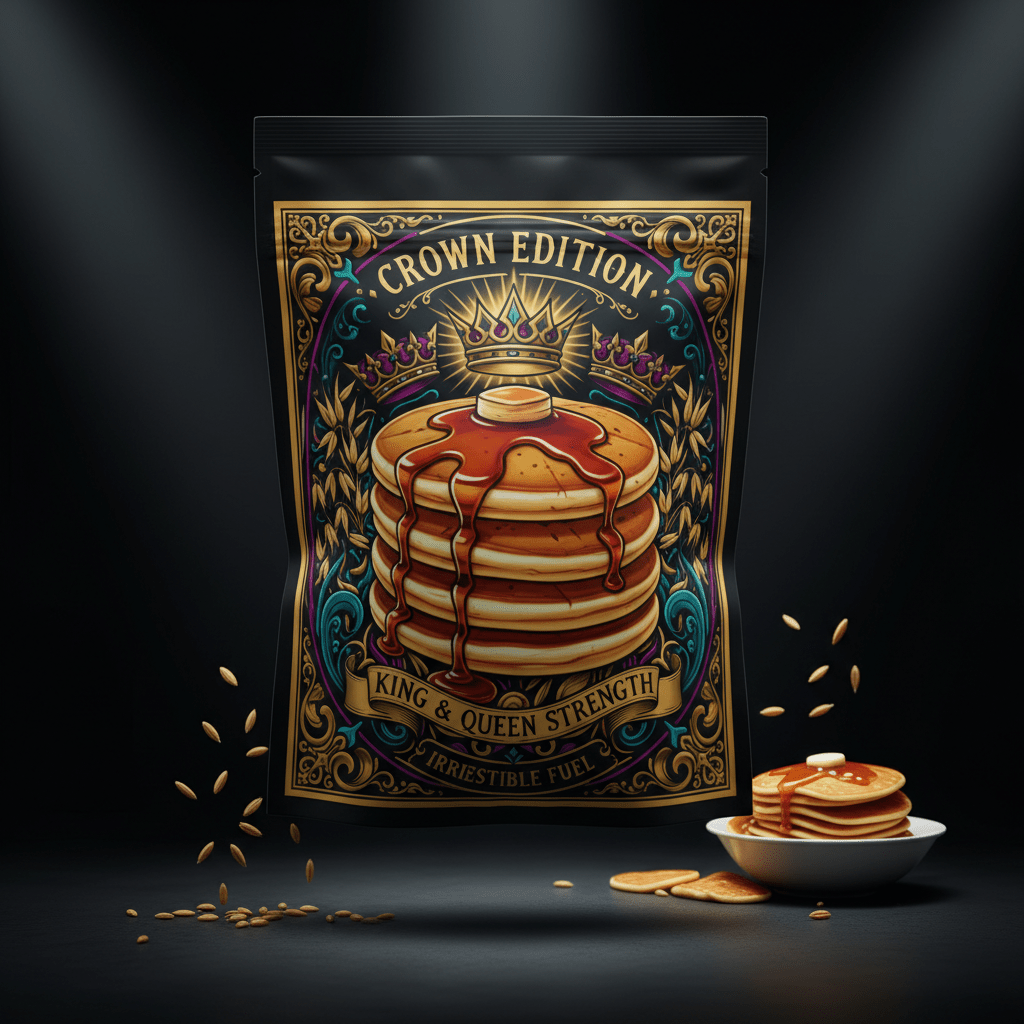 TITAN High-Protein Pancake Mix Original — Crown Edition bold tattoo-style artwork