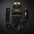 TITAN Women's Athlete Starter Kit — Sports Bra, Leggings, Arm Sleeves, Headband, Water Bottle & Resistance Bands flat lay