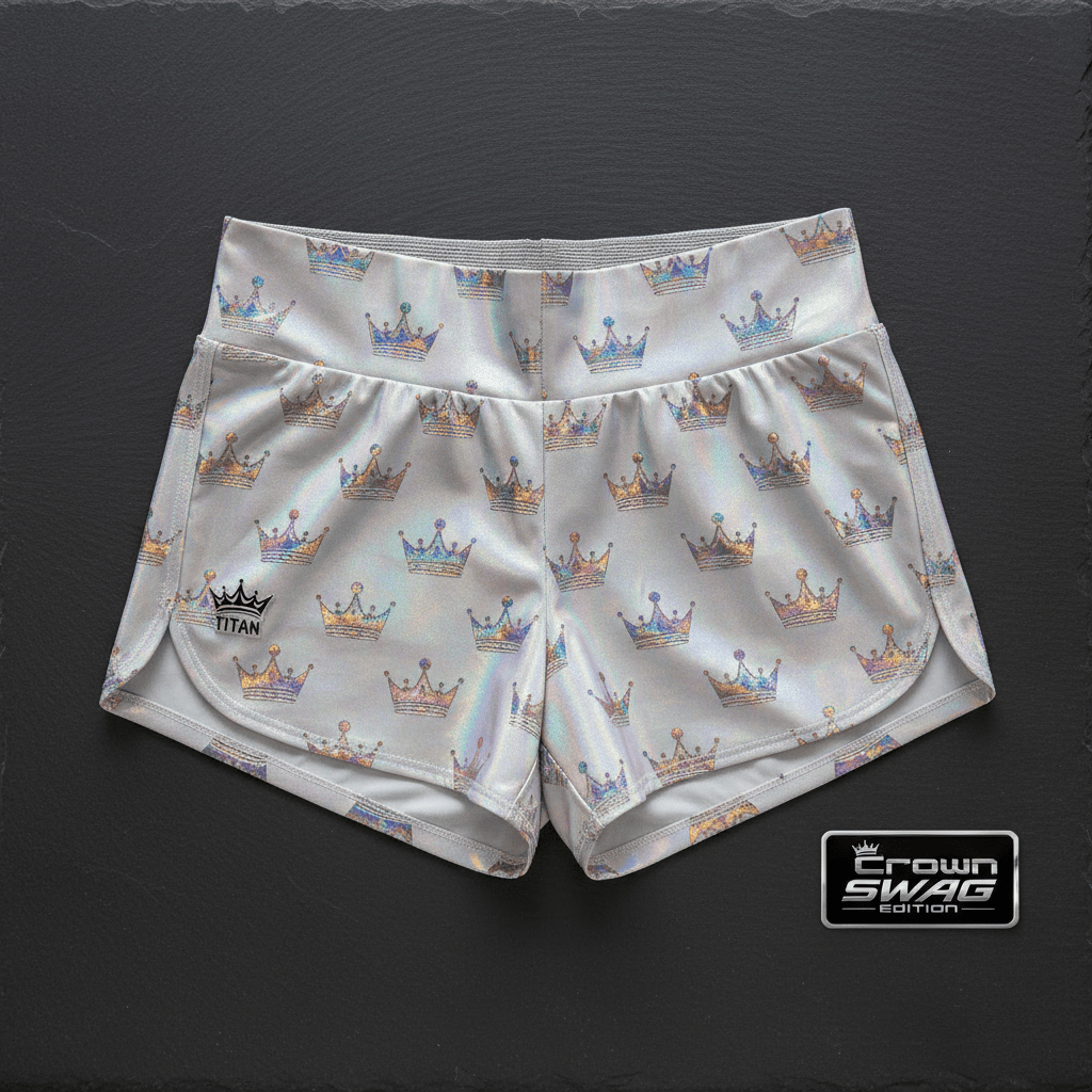 TITAN Women's Holographic Crown Athletic Shorts — Prism Queen SWAG Edition