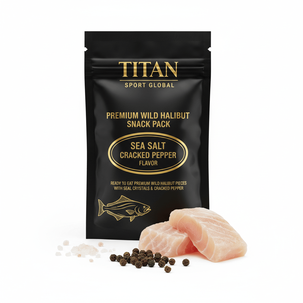 TITAN Wild Halibut Snack Pack Sea Salt & Cracked Pepper — matte black pouch