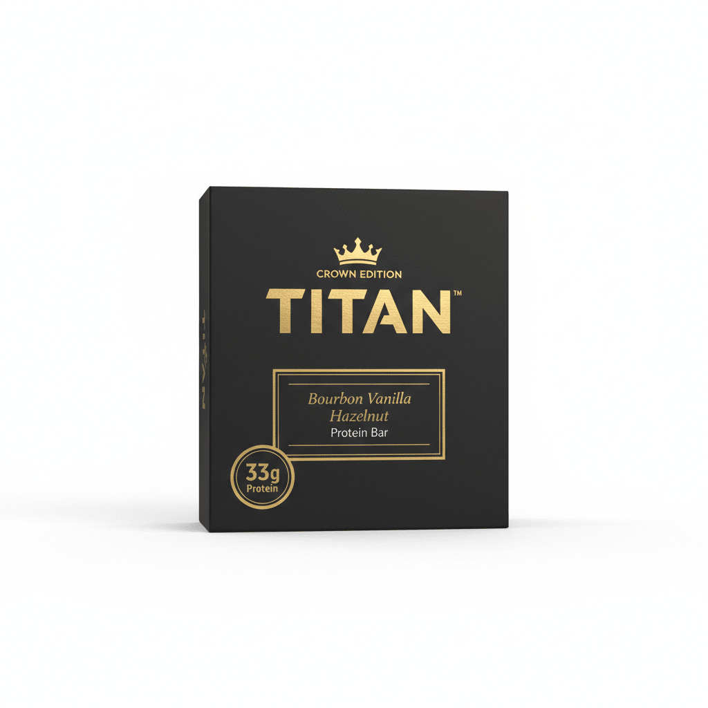 TITAN Bourbon Vanilla Hazelnut Protein Bar Crown Edition packaging