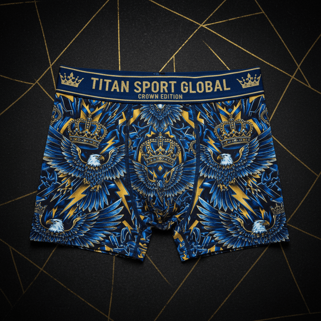 TITAN Crown Edition Men's Storm Eagle Long Leg Boxer Briefs — Sapphire & Gold