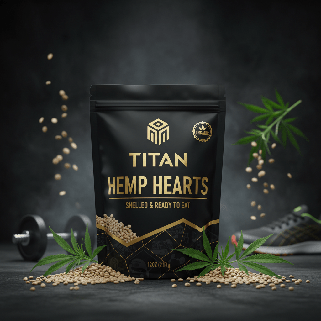 TITAN Hemp Hearts - Organic 12oz bag premium black and gold branding