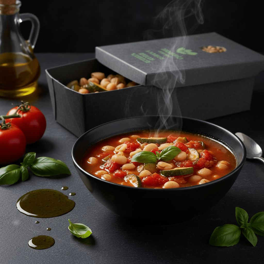 TITAN Organic High-Protein Minestrone Soup, premium product photography