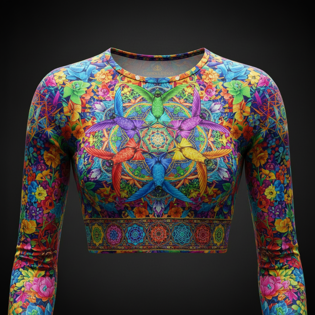 TITAN Women’s Prismatic Hummingbird Mandala Long Sleeve Crop — Chakra Edition