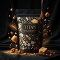 TITAN Organic High-Protein Granola Honey Almond — ultra-premium luxury editorial product shot