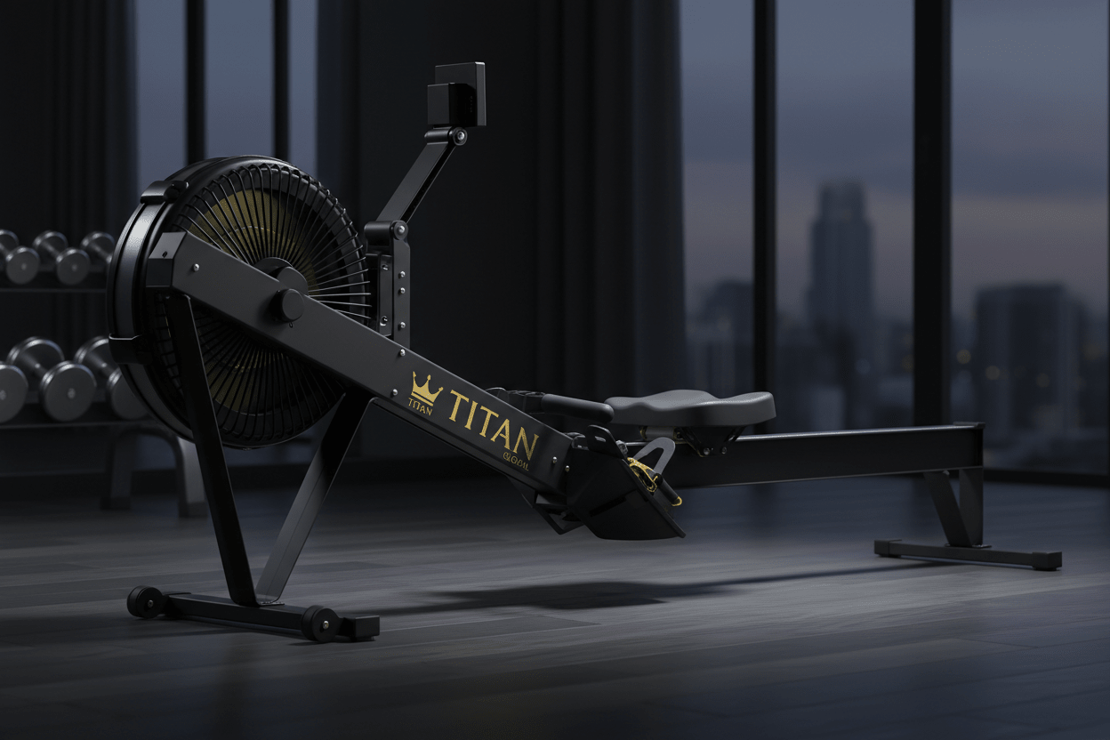 TITAN Crown Edition Air Resistance Rowing Machine matte black gold