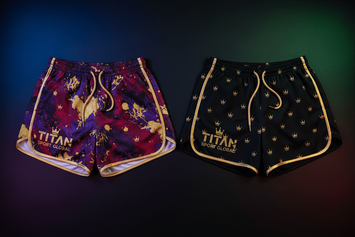 TITAN Performance Reversible Mesh Shorts — Dual Side Abstract & Crown Design