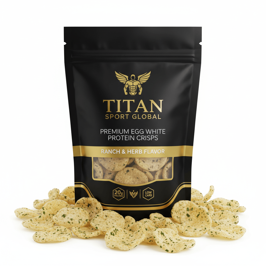 TITAN Egg White Protein Crisps Ranch & Herb — matte black pouch