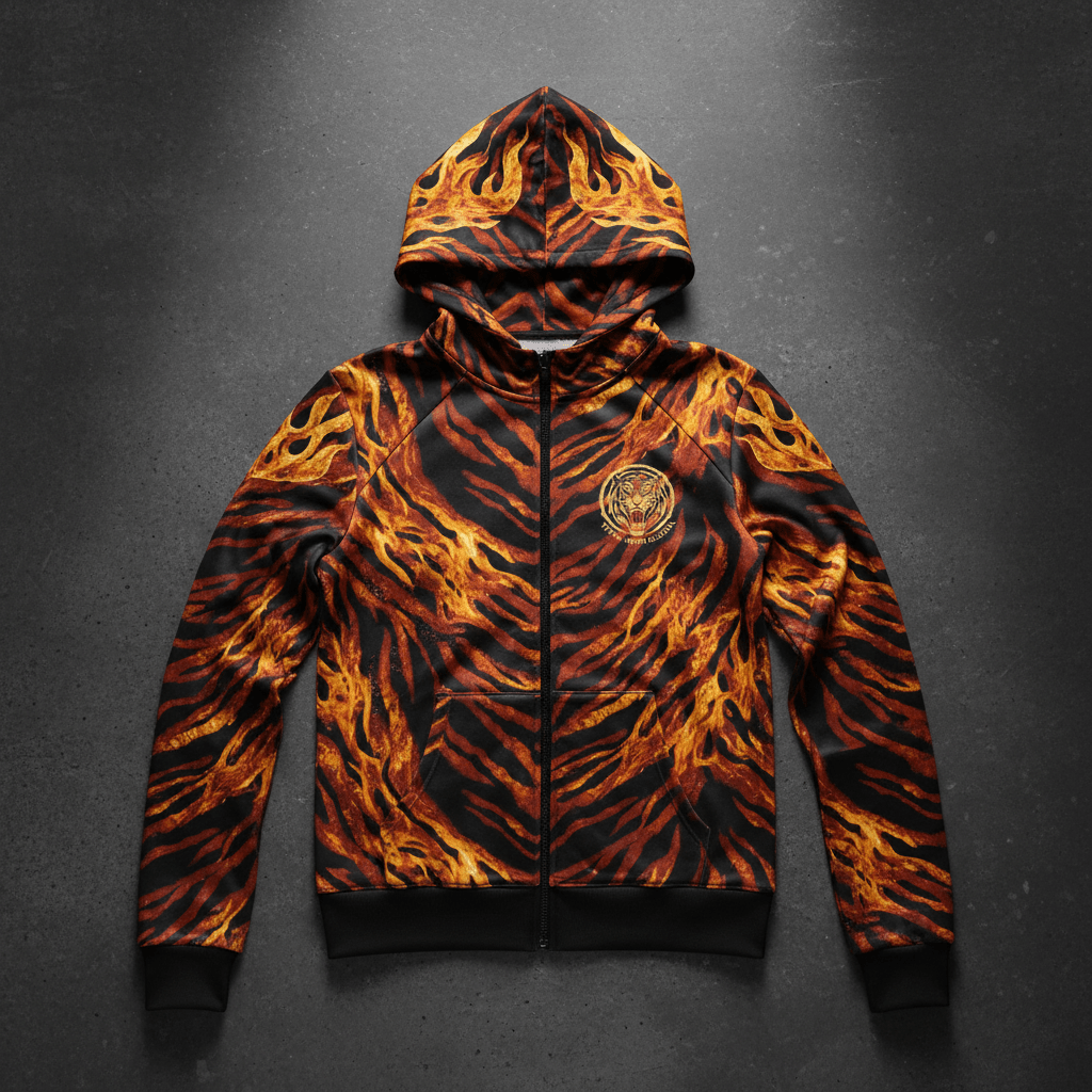 TITAN Women's Tiger Flame Crown Zip-Up Hoodie flat lay