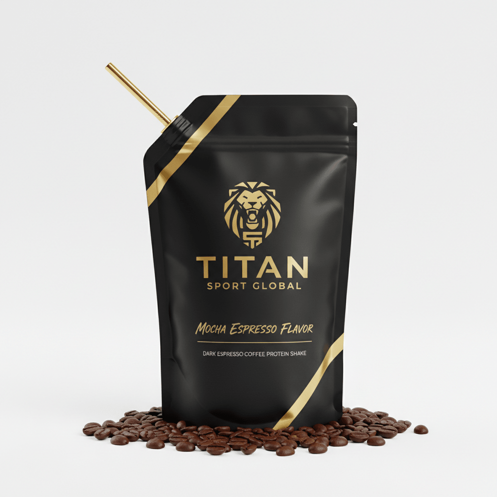 TITAN Protein Shake Pouch Mocha Espresso — matte black pouch