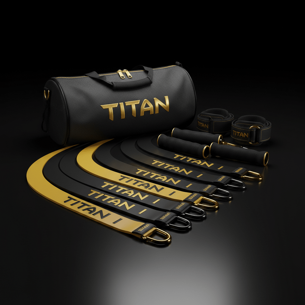 TITAN Resistance Band Set - Professional 5-level training bands with black and gold branding