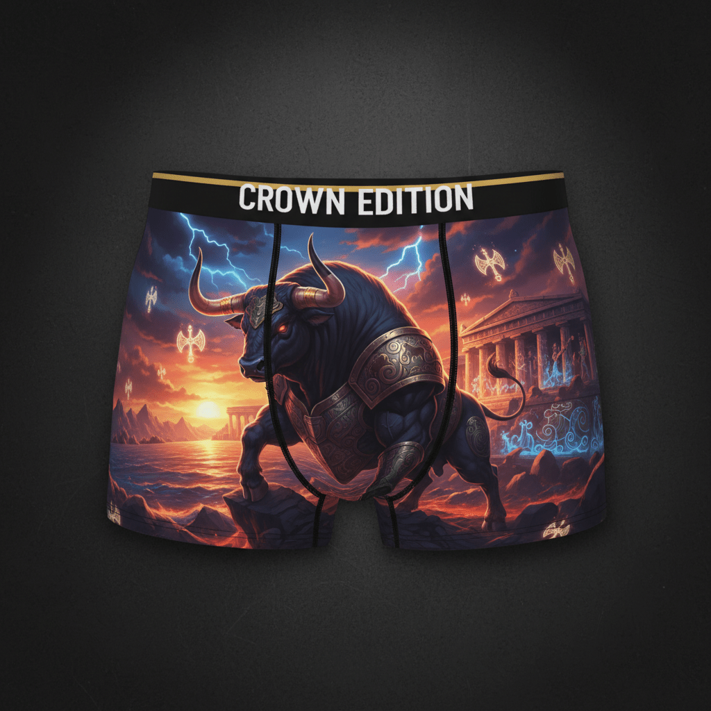 TITAN Minoan Bull Warrior Men's Boxer Briefs Crown Edition — bull in Minoan warrior armor anime art on matte black