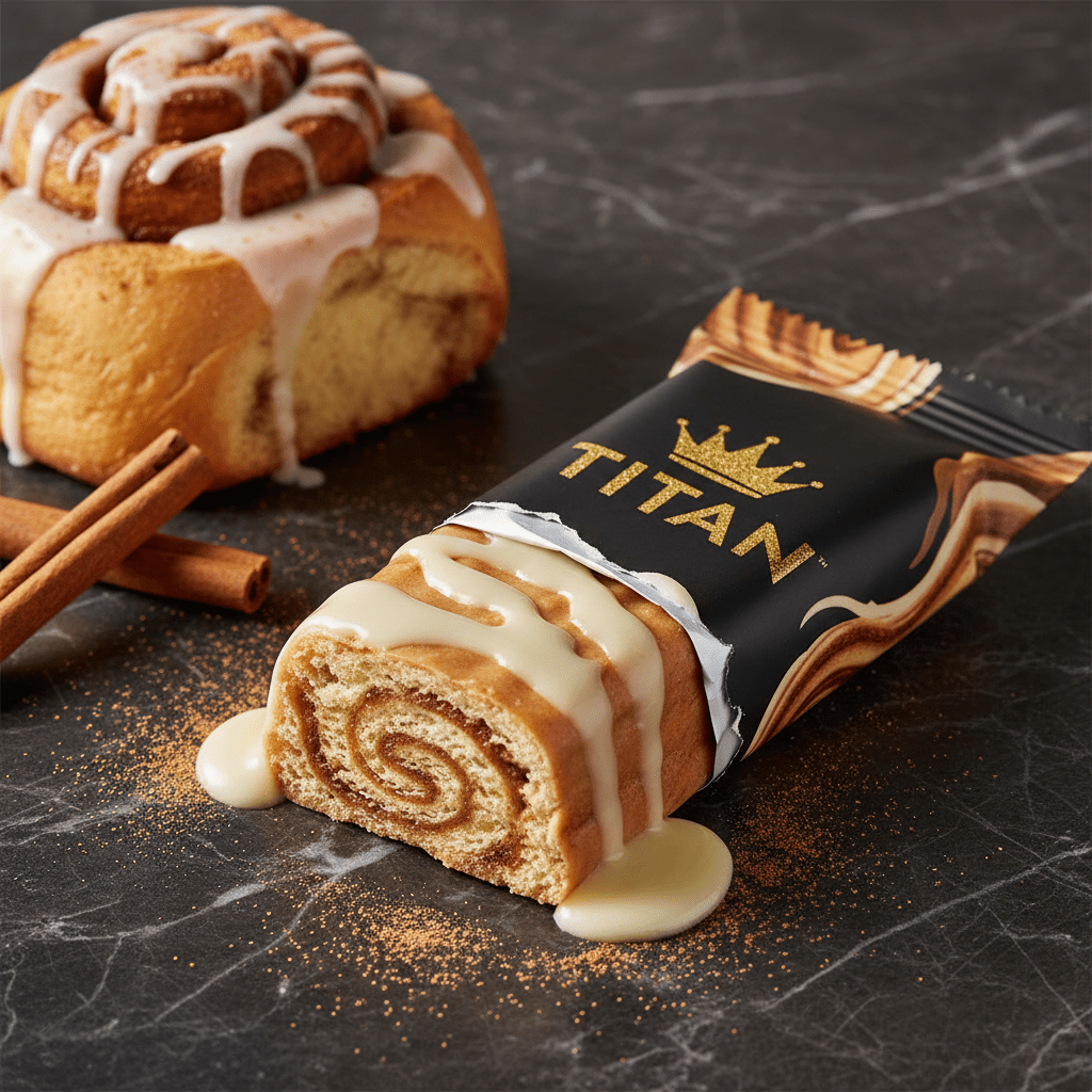 TITAN Vegan Protein Bar Cinnamon Roll Crown Edition — 20g protein premium product shot