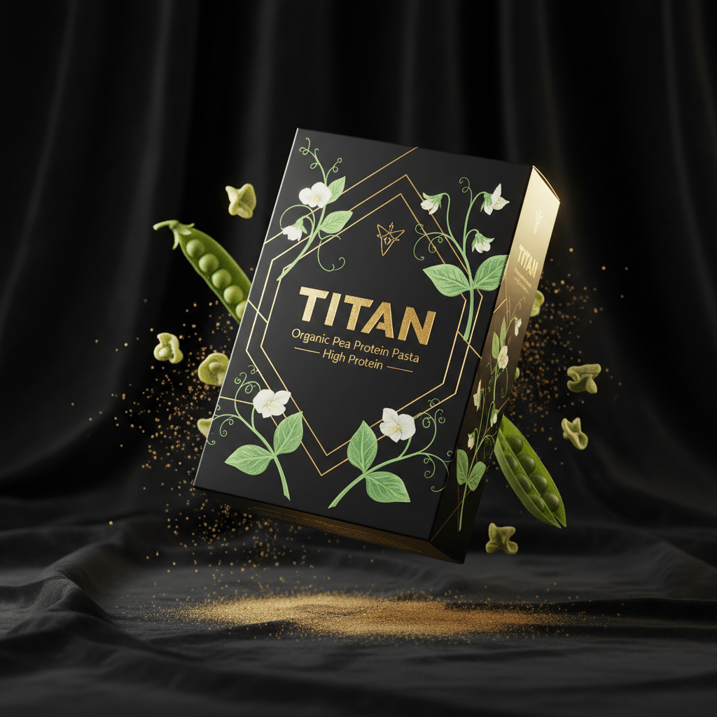 TITAN Organic Pea Protein Pasta High Protein — ultra-premium luxury editorial product shot