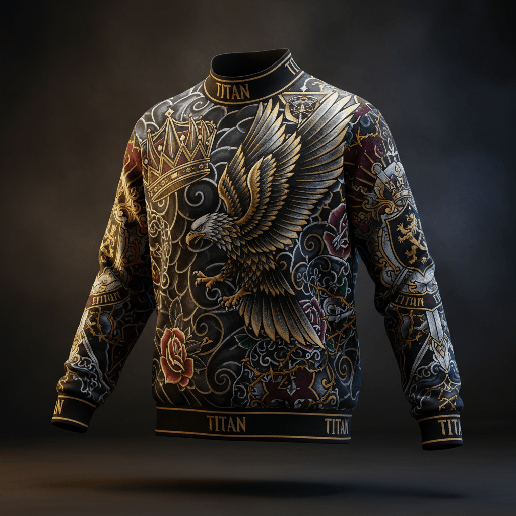 TITAN Unisex Mock Neck Sweatshirt - Crown Edition tattoo-style artwork